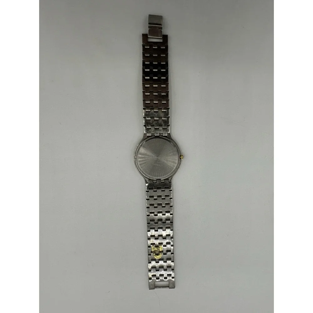 Vintage Seiko Quartz Two Tone Gray Striped Dial Dress Watch 7.5